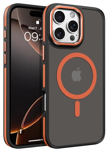 GaoBao Magnetic for iPhone 16 Pro Max Case,[Compatible with MagSafe] Slim Shockproof Phone Cover Men Women Hard PC TPU Anti-Scratch Translucent Matte Case for iPhone 16 Pro Max,6.9 Inch,Black/Orange