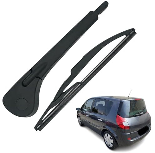 Ruolin Auto Heckscheibenwischer Schwarz, Ersatz Heckwischerarm Wischerarm Hinten + Scheibenwischer Wischer Set Kompatibel mit Scenic 2 2003-2009, Kompatibel mit Modus 2004-2012
