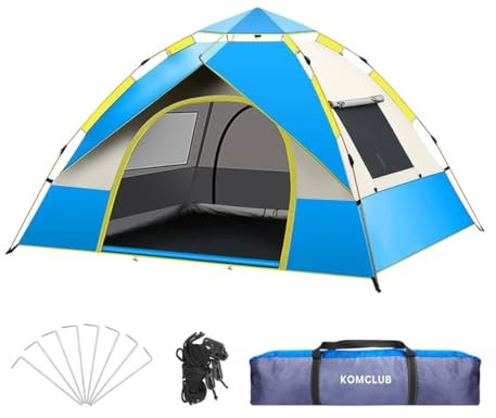 Generisch Pop-Up-Zelt 4 Personen Familie mit Fenster, Wasserdicht, Tragetasche für Camping Wandern 4 Jahreszeiten 210x210x135