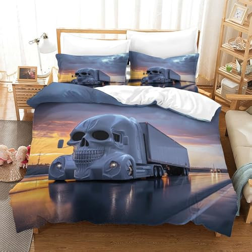 DAZBDEOCK Big LKW Bettbezug Bettwäsche Kinderbettwäsche Reißverschluss Mit Kissenbezug Betten Set Für Jugendliche Kinder Schlafzimmer Single(140x200cm)