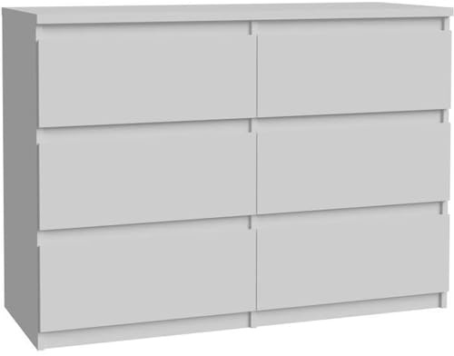 FORTE Chelsea Moderne Kommode 110 mit 6 Schubladen, Weiß, 110 cm breit x 79,9 cm hoch x 42,2 cm tief