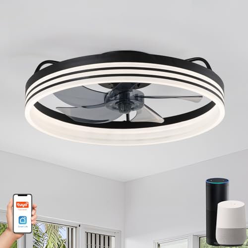 19 Inch Smart Ceiling Fan with Lights and Remote WiFi Compatible with Alexa and Google Home Dimmable LED Lamps 5 Reversible Blades Fandelier for Small Room and Kitchen Black Bedroom Ceiling
