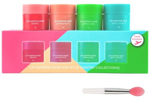 GWAWG Lip Sleeping Mask, 4 PCS Lip Balm Set Mini Day and Night Repair Lip Balm for Chapped Cracked Dry Lips Nourishing & Hydrating Lip Mask for Women Men (Choco Berry Grape Apple)