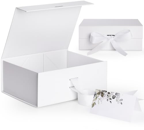 Scatola Regalo con Coperchio Bianco,GeeRic 22*16*8.8CM Scatola Regalo Fiocco+Biglietto Auguri Scatola Pieghevole Chiusura Magnetica Riutilizzabile Lusso Classica Confezione a Compleanno/Nozze/Natale