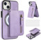 Compatible with Magsafe for iPhone 13/14 6.1 inch Wallet Case and Screen Protector PU Leather Slim Zipper Detachable Stand Credit Card Holder Slot Cover iPhone13 iPhone14 5G i-Phone i13 i14 Purple