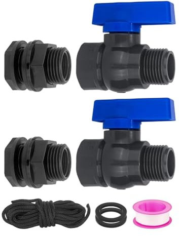 Faeymth Regenfass-Zapfhahn-Set, 2er-Pack, 3/4 GHT-Gartenschlauch-Absperrventil mit Schottverschraubung, Gartenschlauch-Gewinde-Kugelhahn