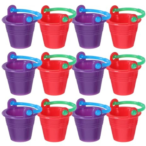 Yardwe 12Pcs Miniature Buckets Toy Dollhouse Accessories Small Plastic Buckets for Micro Landscape Decor Garden Beach Containers for Kids