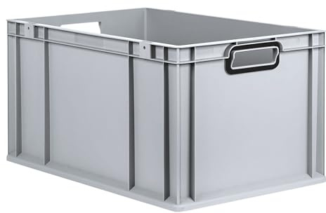 PROREGAL Eurobox NextGen Color | HxBxT 32x40x60cm | 65 Liter | Griffe schwarz offen | Verstärkter Boden | Grau | Eurobehälter, Transportbox, Transportbehälter, Stapelbehälter