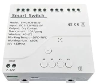 Paaruter Interruptor Inteligente Tuya 4G LTE con Relé de 433 MHz, Control Inalámbrico por Aplicación GSM, 4G, 4 Canales, Controlador de Extracción, CC 7-32 V.