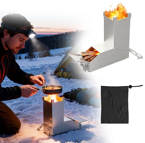 UISEBRT Poêle à fusée en acier épais, système d'emboîtement portable Rocket Stove, poêle à bois, réchaud de camping, poêle à granulés, pour l'extérieur, pour barbecue, terrasse, randonnée, cuisine