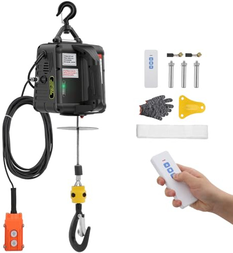 3-in-1 Elektrische Seilwinde 500 kg Tragfähigkeit,60m Funkreichweite, 1500W, Elektrischer Seilhebezeug 4 m/min Hubgeschwindigkeit, 7 m Hubhöhe, 3 Steuer-Modi Manuell/Kabelgebunden/Kabellos