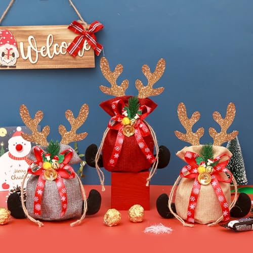 Fyearfly Sacs cadeaux de Noël avec cordon de serrage en tissu doux réutilisables pour cadeaux de vacances, friandises et cadeaux de fête