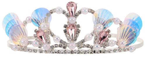 Meerjungfrauen Tiara aus Muscheln Silber mit Legierung und Strass | Cosplay und Ozean Motto Partys, Kindergröße für Mädchen, Funkelnde Paillettenoptik