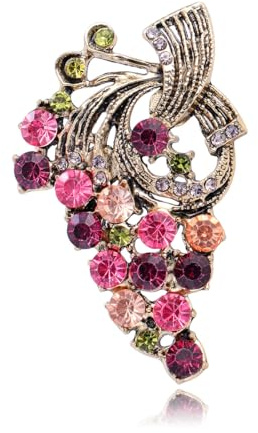 OATHCAF Broche Grappe de Raisin Élégante Alliage de Zinc Fruits Épingles pour Femmes Vestes Écharpes Revers Cristaux Colorés Antique Breloques Cadeaux