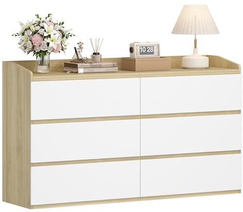 Hzuaneri Cassettiera, 6 cassetti, Cassettiera Camera da Letto con Piano di Lavoro, Mobile Ingresso, Stile Moderno, Adatto per Soggiorno, Camera da Letto, 40 x 138 x 84 cm, Bianco-Rovere EDC32631X