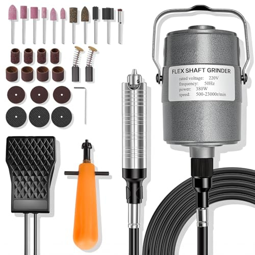 Flex Shaft Rotary Tool, 380W 23000RPM Electric Hanging Grinder Carver with Foot Pedal Control, High Speed & Low Noise, Multi-Function DIY, Craft, Metalworking Jewelry Repair Kit