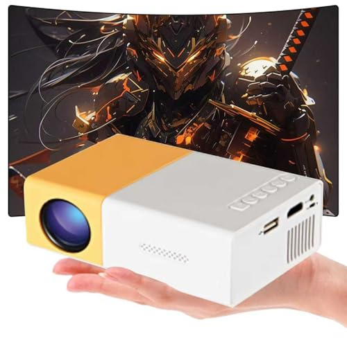 YG300 Mini Projecteur avec entrée HD,Mini Videoprojecteur pour la Chambre&l'extérieur,Videoprojecteur en Charge Une résolution de 320×240 Pixels,Compatible avec Les Smartphones&TV(Blanc et Orange)