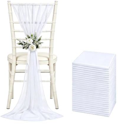 24 Stück Eisweiß Hochzeit Stuhlschleifen Chiffon Tüll Stuhl Band | Stuhlbezug Stuhl Schärpe Stuhlschilder Deko für Hochzeiten, Geburtstag, Partys, Jahrestag, 275 * 20cm
