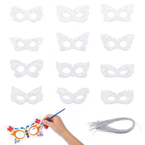Yphzmtz 24 Stück Tiermasken zum Bemalen, Schmetterling Masken Zum Bemalen mit Elastischen Seil, Masken Basteln für DIY Cosplay Party, Ostern, Karneval, Halloween