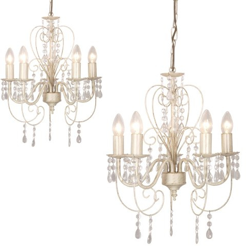 MiniSun | 2 x Distressed White Shabby Chic 5 Way Ceiling Light Chandeliers | Ceiling Lights & Home Improvements Essential | Mains Wired