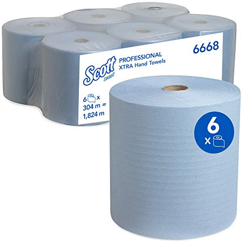 Scott Handtuchhandtücher 6668, 1-lagiges blaues Handtuchpapier, mit Airflex-Technologie, Papierhandtücher für den Lebensmittelkontakt zugelassen, 6 x 304m