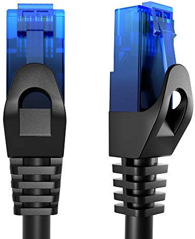 KabelDirekt – Cable Ethernet, Cable de red/LAN RJ45 – 0,8m, Disponible en 0,25-30m (10Gbps, velocidad máxima de fibra óptica, para redes Gigabit, switches/routers/modems, negro/azul)