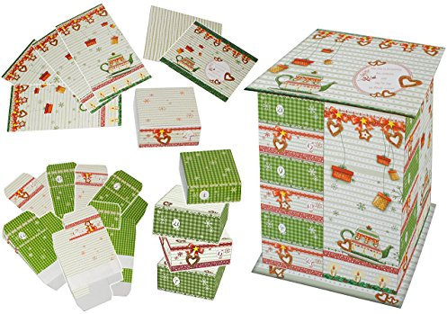 alles-meine.de GmbH Adventskalender/Weihnachtskalender - Turm mit 24 Boxen/Schachteln zum Befüllen - zum Aufhängen + Hinstellen - selber Basteln - für Erwachsene/Kinder/M..