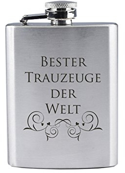 Edelstahl Flachmann mit Gravur - Bester Trauzeuge der Welt - als Geschenk oder als Dankeschön nach der Eheschließung (190 ml)