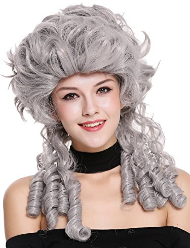 WIG ME UP - DH1009-ZA68E Perücke Damen Karneval Barock Renaissance Romantik Spiral Hofdame Locken toupiert Grau