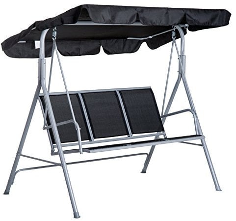 Outsunny 3 Seater Swing Chair, Garden Swing Bench with Adjustable Tilting Canopy, Breathable Mesh Seat and Heavy Duty Metal Frame for Patio, Yard, Black