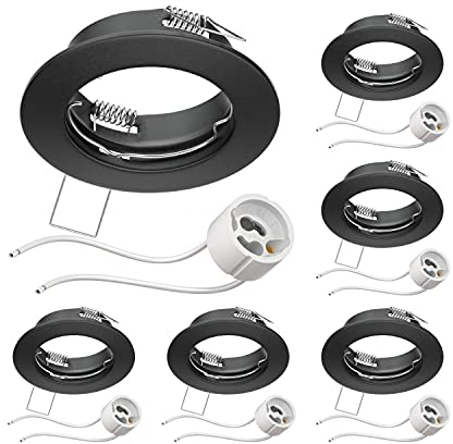 ledscom.de 6 pezzi cornice da incasso a soffitto FERE cornice da incasso nera opaca (LED/alogena/GU10/MR16/PAR16/50mm) incl. presa GU10