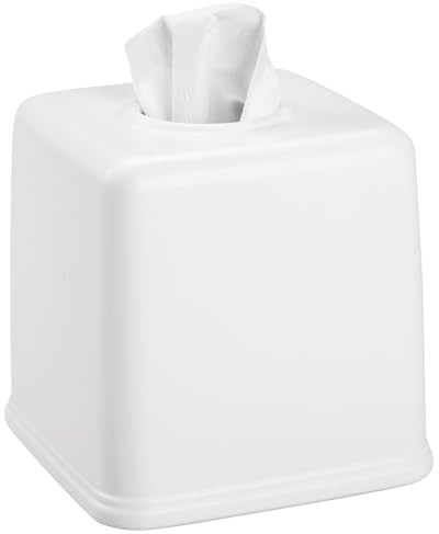 mDesign Scatola di fazzoletti - Porta fazzoletti cubo per tavolo da toeletta, comodino o scrivania - Dispenser di fazzoletti compatto e moderno - Bianco