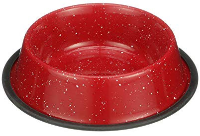 Neater Pet Brands Outdoor Camping Style Pet Bowl - Enamel Ware Blue Black Granite Colors - Dog Cat No Tip Skid Bowls (1000 mL, Red)
