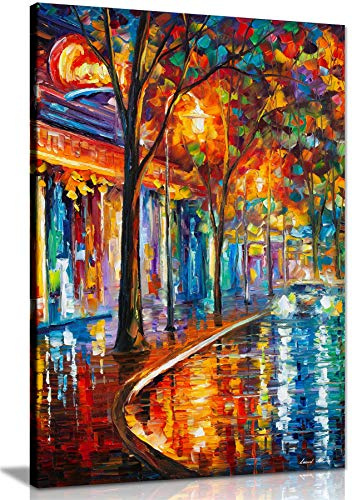 Leonid Afremov Ölgemälde auf Leinwand, abstrakt, für Wohnzimmer, Heimdekoration, Night Old Cafe, 76x51 cm (30x20in)