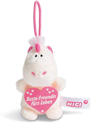 NICI 44983 Anhänger Einhorn Theodor mit Spruch Beste Freundin fürs Leben 8cm mit Loop, weiß/pink