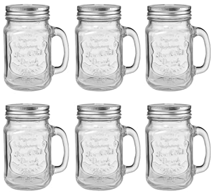 BUTLERS 6er Set Trinkgläser Mason mit Deckel 450ml - REFRESH - Wassergläser Set, Cocktailgläser Set | Gläser & Trinkgeschirr für Tee, Saft, Limonade, Eiskaffee, Longdrinks