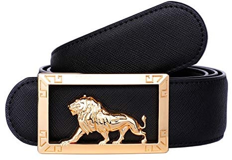 Yuangu Luxuriöser, gold/silberner Tiger-Schnalle aus Rindsleder für Herren, Löwe Schwarz Gold, 105cm/41.3inch (32-36)
