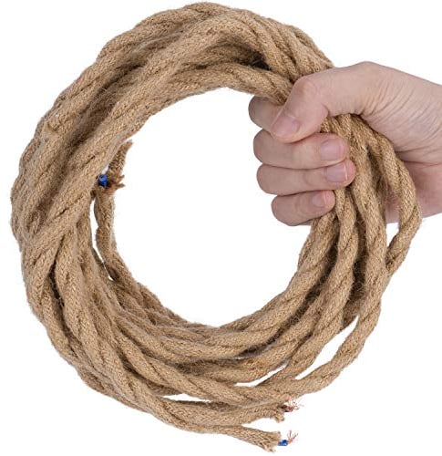 DiCUNO 5 Metri di cavo tessile in lino vintage, Cavo elettrico in tessuto flessibile a 2 conduttori da 0,75 mm² retrò, Corda intrecciata industriale per appendere e progetto fai-da-te