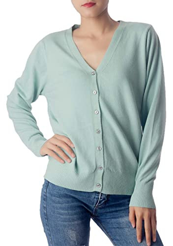iB-iP Women's Fashion Button V-Neck Sweater Ladys Lightweight Cardigan, Size: 10, Mint