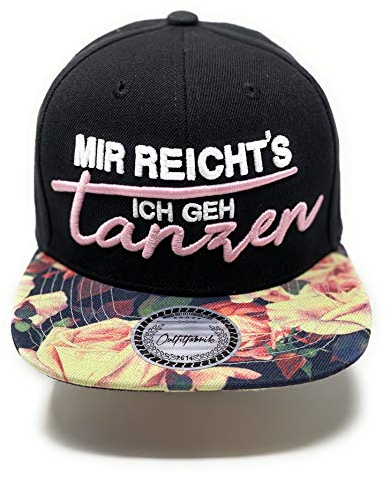 Outfitfabrik Snapback Cap Mir reicht´s, ich GEH tanzen in schwarz mit Flower-Muster-Schirm und 3D-Stick in rosa und weiß (Statement, Spruch, Blumen), One Size