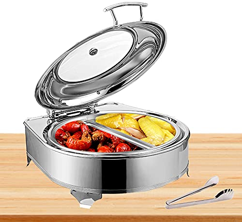 6L Rond Chauffe Plat Chafing Dish, Plat Chauffant Buffet en Acier INOX, Bain Marie, Chauffe Assiette Électrique pour Restauration, Buffets et Fêtes