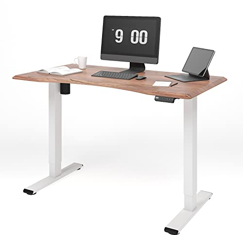 FLEXISPOT Höhenverstellbarer Elektrisch höhenverstellbarer Schreibtisch, mit Memory-Steuerung und Softstart/-Stop (Weiß+Eiche 1 Motor 2-teilige Beine)