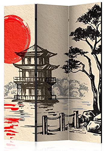 murando - Paravent Raumteiler Innen japanische Landschaft 135x172 cm einseitig auf Vlies-Leinwand Bedruckt Trennwand Spanische Wand Sichtschutz Raumtrenner Natur Ornament Tempel p-B-0047-z-b