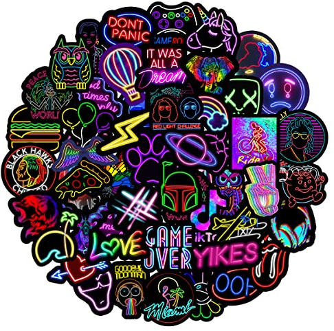 MARSFORCE Neon Graffiti Aufkleber, Wasserdicht Vinyl Stickers für Laptop Wasserflaschen Skateboard Gepäck Auto Motorrad Fahrrad Gitarre PS4 Koffer Scrapbook Handy Pad [50 Stück]