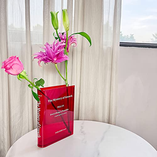 Puransen Jarrón de Libro para decoración estética de habitación, jarrón acrílico Decorativo de Sabor artístico y Cultural, Acento único para el hogar/Dormitorio/Oficina, un Libro sobre Flores (Rojo