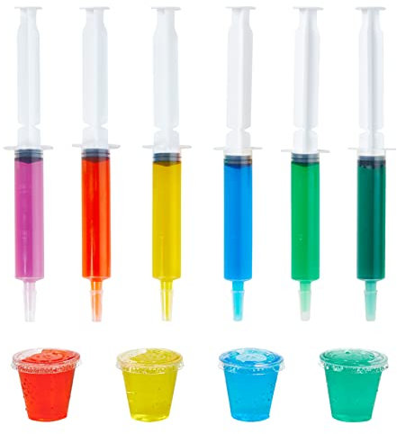 Vplus 50 Piece Jelly Shot Set Include 25 2 oz Jelly Syringes and 25 2 oz Jelly Cups with Lids, Reusable Jelly Shot Containers and Shot Glasses, Great for Halloween Thanksgiving Christmas Party