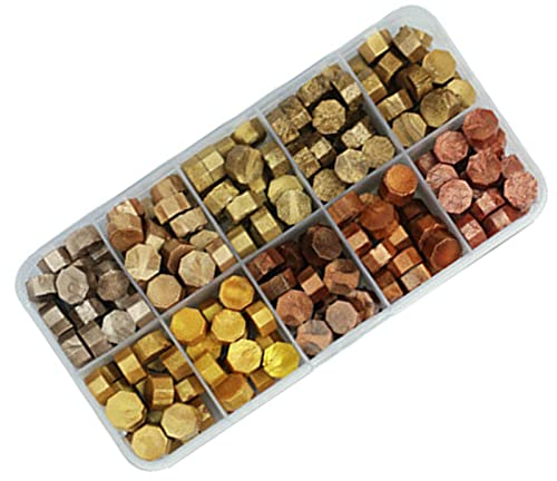 Siegellack Perlen 200 Stück, 10 Farben Achteckige Wachssiegelperlen Bunt, Siegelwachsperlen für Vintage-Wachsiegelstempel, Briefversiegelung und Hochzeitseinladungen(Gold-Serie)