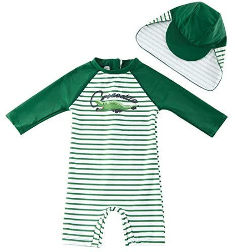 UMELOK Baby Jungen Badeanzug UV Schutz 50+ Einteilige Schwimmanzug Mit Sonnenhut (Grün Alligator, 6-9 Monate/68-74 cm)