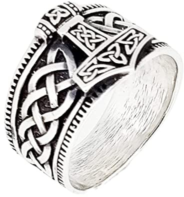 Treasure Bay 925 Silver Thors Hammer Mjolnir Viking Ring for Men Silver Norse Scandinavian Viking Punk Ring for Men