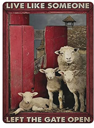 Ovejas como alguien dejó la puerta abierta Póster vintage Cartel de metal de hojalata Arte Placa de pared Decoración Retro Pintura de hierro Cartel de aluminio para el hogar Hombres Cueva Bar Café Dec